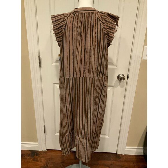 V DE VINSTER Brown Striped Shiva Shift Dress W/ Raw Hems, Size Medium - Picture 6 of 8